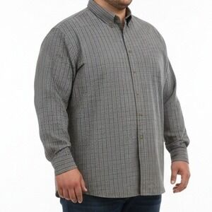 Harbor Bay Mens 4XL Plaid‎ Button Down Shirt Gray Black Long Sleeve Classic Fit
